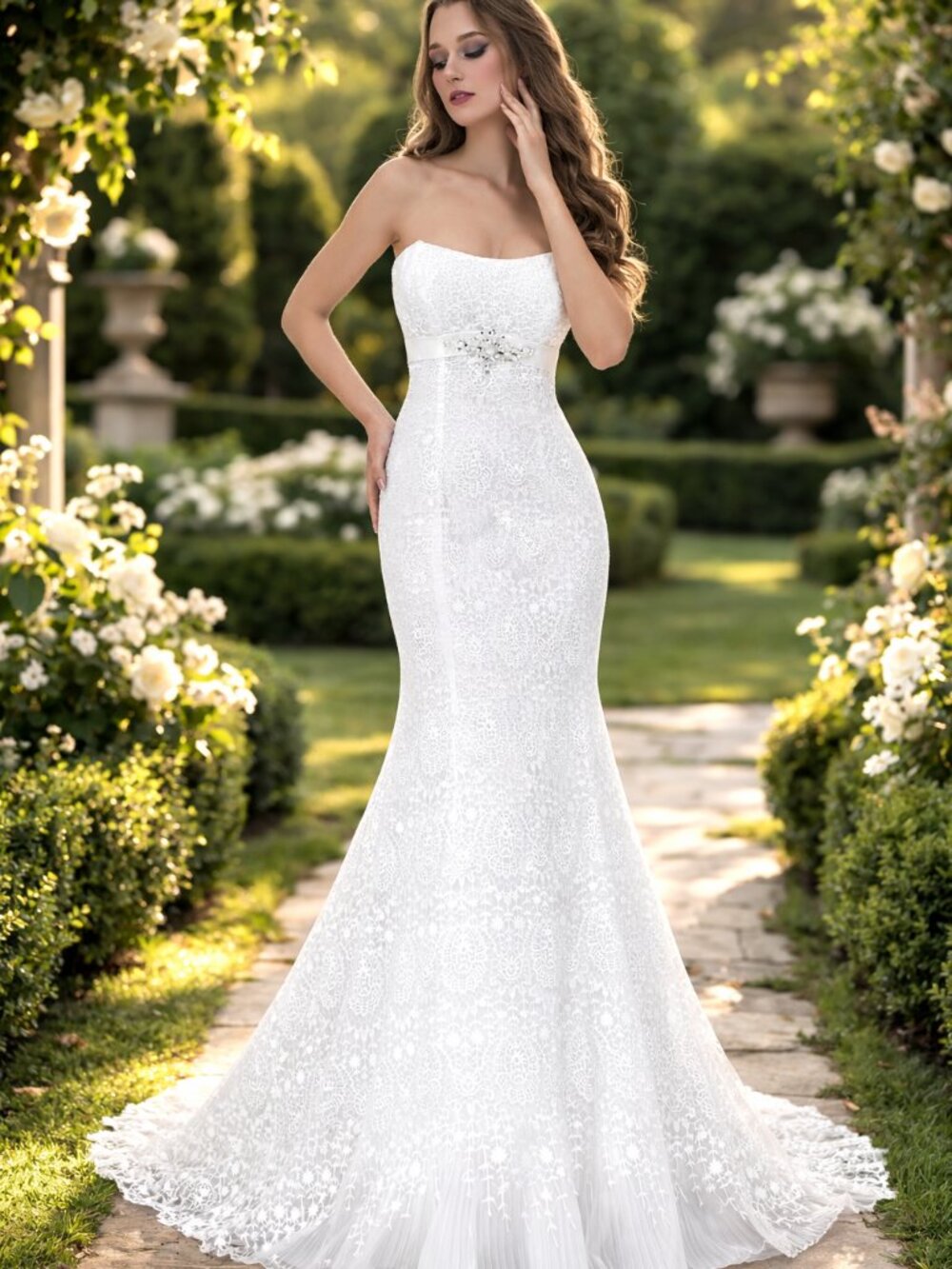 NWT Lace Trumpet Pattis Bridal Wedding Dress, Ivory 4 (size 2)